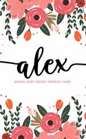 Alex: Journal - Diary - Agenda - Tagebuch - Diario: 150 pages paginas seiten pagine: Modern Florals First Name Notebook in Coral, Pink & Orange on White A