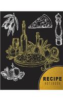Recipe Notebook: Elegant Black Gold Recipe Book Planner Journal Notebook Organizer Gift - Favorite Family Serving Ingredients Preparation Bake Time Instructions Revi