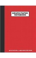 Graph Paper Notebook. Quad Ruled-4 Squares Per Inch: Grid Notebook/Grid Paper Journal 8.5x11 in. Red