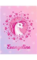 Evangeline: Evangeline Magical Unicorn Horse Large Blank Pre-K Primary Draw & Write Storybook Paper - Personalized Letter E Initial Custom First Name Cover - St