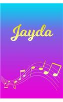 Jayda: Sheet Music Note Manuscript Notebook Paper - Pink Blue Gold Personalized Letter J Initial Custom First Name Cover - Musician Composer Instrument Com