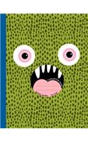 Composition Book: Wide Ruled Composition Notebook with Funny and Cute Green Monster Face, One Subject, Soft Cover 50 sheets / 100 pages, 7.44" x 9.69" (18.9 x 24.6 cm