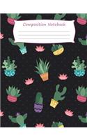 Cactus Pattern Black Composition Notebook: College Ruled, 7.44 X 9.69, 75 sheets, 150 lined pages.