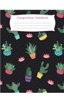 Cactus Pattern Black Composition Notebook