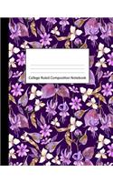 College Ruled Composition Notebook: Purple Night Flowers Design Cover - Blank Lined Interior