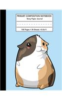 Primary Composition Notebook: Guinea Pig Story Note Book w/ Writing, Drawing & Picture Space - Cute Cavy Blue Brown White Draw and Write Journal / Diary with Dashed Midline for S