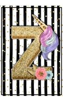 Unicorn Monogram 7x10 Dot Grid Bullet Journal Notebook - Cute Unicorn Personalized Journal Diary with Dotted Pages for women, girls, teens - Letter Z