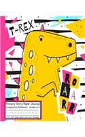 Dinosaurs T-REX ROAR Primary Story Paper Journal: Cool Dinosaur Book Large Dino/Dotted Midline and Picture Space/Grades K-2/Draw & Write Exercise Schoolbook for Boys/Elementary/White Bright Yellow P