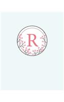 R: 110 Dot-Grid Pages Monogram Journal and Notebook with a Classic Light Blue Background and Vintage Floral Watercolor Design Personalized Initial Lett