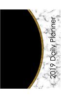 2019 Daily Planner: Full Weekly View Horizontal Format Grey Marble + Gold Leaf Texture Classic Schedule Manager for 365 Days Business Personal and Students(1 2019 Daily Planner)