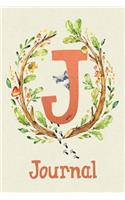 Cute Woodland Critter Journal with Initial: Cute Woodland Raccoon Journal with Orange Initial 'J'