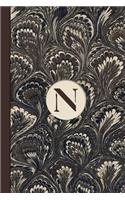 Monogram N Marble Notebook (Coffee Peacock Edition): Blank Lined Journal for Names Starting with Initial Letter N