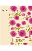 Kaitlin 2019: Personalized Weekly Planner Including Monthly View 12 Months January to December Fanciful Pink Roses Design on Cream