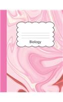 Biology: Cute Large Blank Primary Handwriting Learn to Write Practice Paper for Girls - Creative Pink Marble Paperback Cover Cover - Dotted Midline Ruled Wor