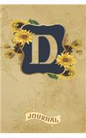 D Journal: Vintage Sunflowers Journal Monogram Initial D Lined and Dot Grid Notebook - Decorated Interior