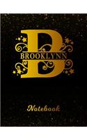 Brooklynn Notebook: Letter B Personalized First Name Personal Writing Notepad Journal Black Gold Glitteryy Pattern Effect Cover Wide Ruled Lined Paper for Journalists &