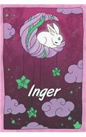 Inger: personalized notebook sleeping bunny on the moon with stars softcover 120 pages blank useful as notebook, dream diary, scrapbook, journal or gift id