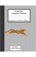 Graph Composition Notebook 4 Squares per inch 4x4 Quad Ruled 4 to 1 / 8.5 x 11 100 Pages: Cute Funny Running Cheetah Gift Notepad/Grid Squared Paper Back To School Gift Notebook For Math Teens Science Adults Students Programmers note taki
