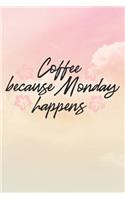 Coffee Because Monday Happens: Inspirational / Motivational Journal / Notebook / Diary - Inspiring Quote on Matte Cover - Birthday or Christmas Gift