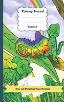 Primary Journal Grades K-2 Draw and Write Story Paper Notebook: Chameleon Rainbow Theme Dashed Mid Line and Picture Space Plus Coloring Pages for Boys and Girls