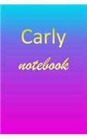 Carly: Blank Notebook - Wide Ruled Lined Paper Notepad - Writing Pad Practice Journal - Custom Personalized First Name Initial C Blue Purple Gold - Taking 