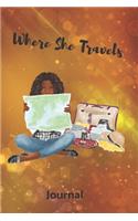 Where She Travels - (6x9 lined journal gold reflection bubbles cover)