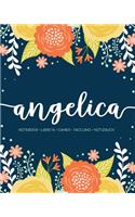 Angelica: Notebook - Libreta - Cahier - Taccuino - Notizbuch: 110 pages paginas seiten pagine: Modern Florals First Name Notebook in Orange, Mint & Yellow on 