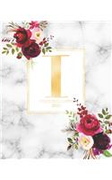 Weekly & Monthly Planner 2020 I: Burgundy Marsala Flowers Gold Monogram Letter I (7.5 x 9.25 in) Horizontal at a glance Personalized Planner for Women Moms Girls and School