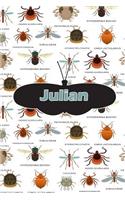 Julian: Bug Insects Personalized Name Notebook Journal Diary Sketchbook with 120 Lined Pages 6x9