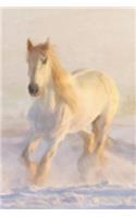 White Horse Running in the Snow - Lined Notebook with Margins