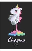 Chayma - Notes: Noms Personnalisé Carnet de notes / Journal pour les filles et les femmes. Kawaii Licorne pétant arc-en-ciel. Accessoires de licorne amusants et fou