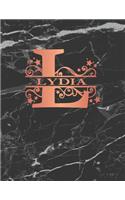 Lydia: Personalized Journal Notebook for Women or Girls. Monogram Initial L with Name. Black Marble & Rose Gold Cover. 8.5 X 11 110 Pages Lined Journal Pap