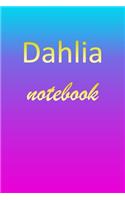 Dahlia: Blank Notebook - Wide Ruled Lined Paper Notepad - Writing Pad Practice Journal - Custom Personalized First Name Initial D Blue Purple Gold - Taking 