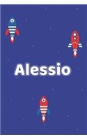 Alessio: Vornamen Notizbuch für Jungen und Männer - Notizbuch, Notizheft oder Schreibheft für Schule, Uni, Beruf, Job oder Einschulung mit Raketen - 120 Seit