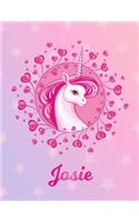 Josie: Unicorn Large Blank Primary Handwriting Learn to Write Practice Paper for Girls - Pink Purple Magical Horse Personalized Letter J Initial Custom Fir