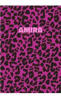 Amira: Personalized Pink Leopard Print Notebook (Animal Skin Pattern). College Ruled (Lined) Journal for Notes, Diary, Journaling. Wild Cat Theme Design wi