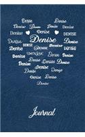 Personalized Journal - Denise: Name in Many Different Fonts in Heart Shape on Teal Leather Look Background