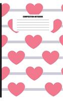Composition Notebook: Large Pink Hearts / Gray Lines Pattern (100 Pages, College Ruled)