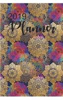 2019 Planner: Gold Toned and Bright Mandala Dated Daily, Weekly, Monthly, Yearly Planner with To-Do, Gratitude, Habit Tracker, Dot Grid to Use as Organizer, Sched