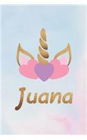 Juana: Personalized First Name Unicorn Gift Birthday Girl Notebook Journal 104 Pages