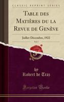 Table Des Matières Du La Revue de Genève, Vol. 5