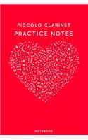 Piccolo clarinet Practice Notes: Red Heart Shaped Musical Notes Dancing Notebook for Serious Dance Lovers - 6"x9" 100 Pages Journal(351 Instrument Book)