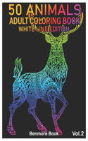 50 Animals: An Adult Coloring Book White Line Edition with Lions, Elephants, Owls, Horses, Dogs, Cats Stress Relieving Animal Designs (Volume 2)