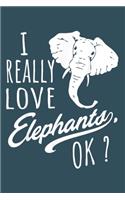 I really love elephants OK: Notebook for Elephant Lovers-College Ruled Lined Blank 6x9 inch 110 page-Daily Journal for Girls Diary for Women Perfect gift for Holiday-Wild Lover