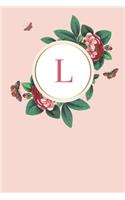 L: 110 Sketchbook Pages (6 x 9) - Light Pink Monogram Sketch Notebook with a Simple Floral Emblem - Personalized Initial Letter Journal - Monogramed Sk