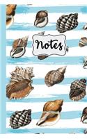 Notes: Seashells Blue and White Stripes Nautical 6" X 9" - 120 College Ruled Page Notebook