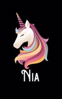 Nia: Personalized Custom Name Unicorn Themed Monthly 2020 Planner (Calendar, To Do List, Monthly Budget, Grocery List, Yearly Financial Goals) Gift for G