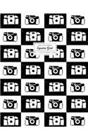 Graph Paper Notebook 8.5 X 11: Math Notebook, Square Grid Journal, Retro Black and White 90's Spraypaint Cameras