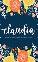 Claudia: Notebook - Libreta - Cahier - Taccuino - Notizbuch: 110 pages paginas seiten pagine: Modern Florals First Name Notebook in Orange, Mint & Yellow on 
