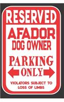 Reserved Afador Dog Owner Parking Only. Violators Subject To Loss Of Limbs